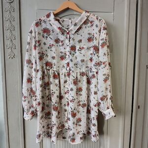 Free People Sheer Floral Oversized Tunic Size SP
